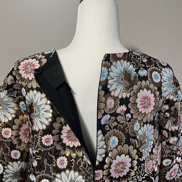 J. Crew V Neck Long Sleeve Boxy Fit Lined Silk Metallic Floral Pullover Top - Picture 9 of 14